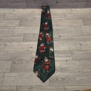 Hallmark Yule Tie Greetings Christmas Necktie Santa Holly Green Made USA
